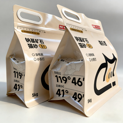 지퍼 손잡이가 달린 8면 밀봉 고양이 쓰레기 가방